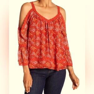 Rebecca Minkoff Women’s Deneuve Cold Shoulder Red Floral Top Size Small